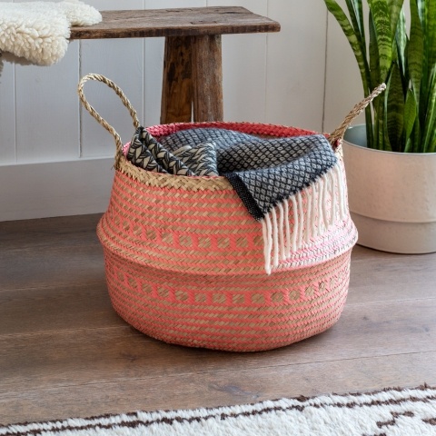 Large coral seagrass basket