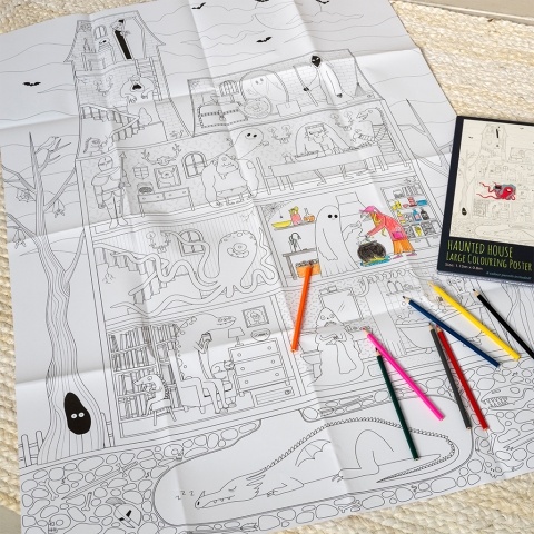 Haunted house colouring poster