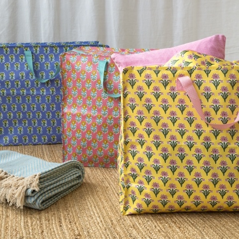 Blue, red and yellow Indian jumbo bags