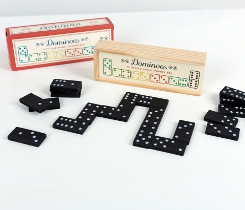 Dominoes in a wooden box