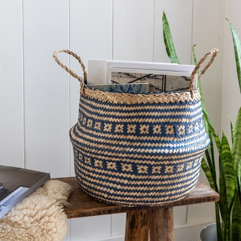 Navy seagrass storage basket