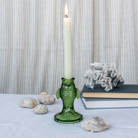 Green fish glass candlestick