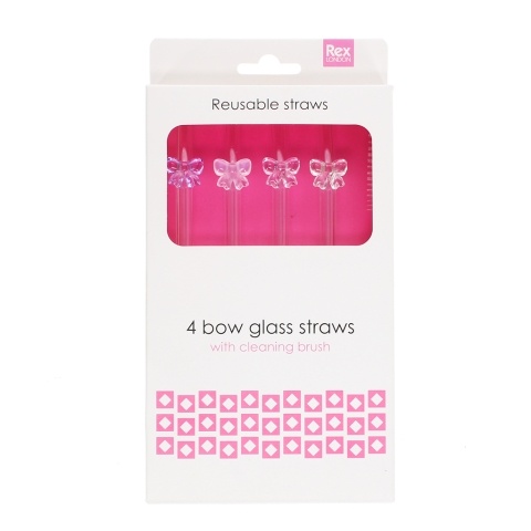 Set of four glass straws with bows
