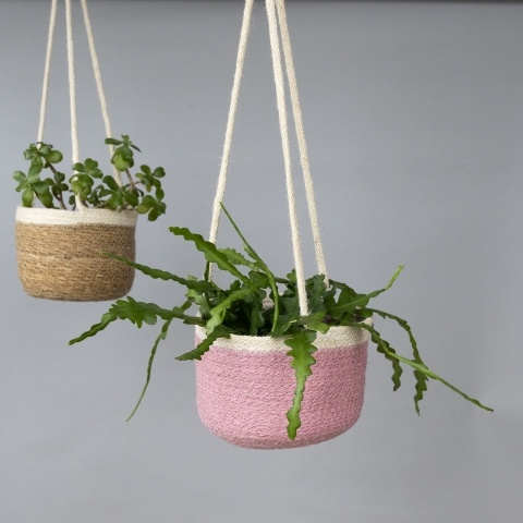 Hanging jute basket - Pink