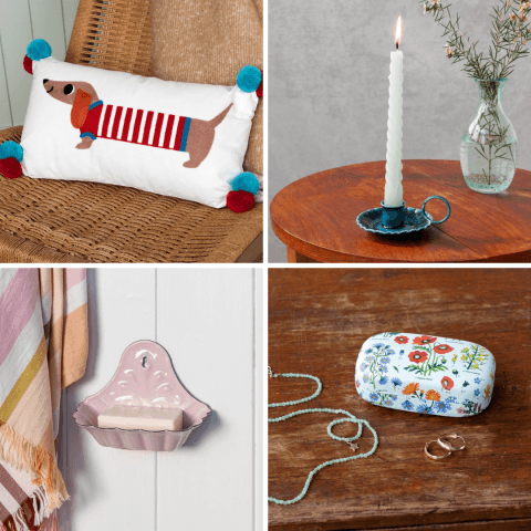 Cushion, candle holder, soap holder and mini travel case