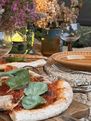 Pizza on wooden boards