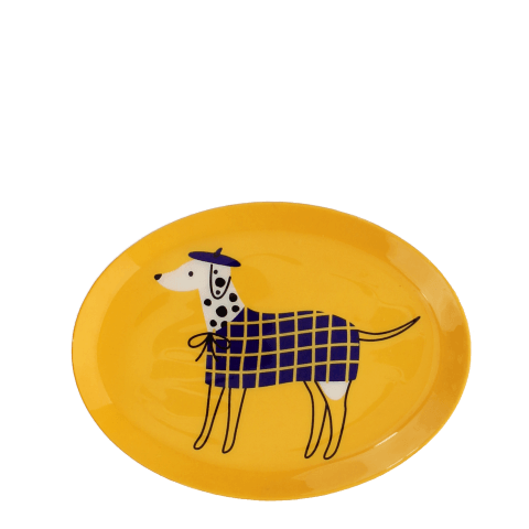 French dog oval metal tray