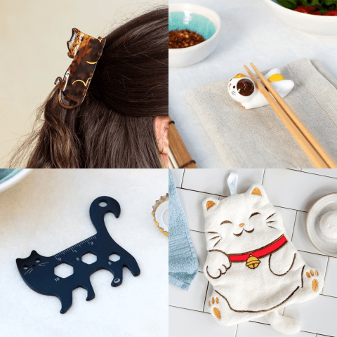 Cat claw clip, cat chopstick rest, cat multi-tool & cat face flannel
