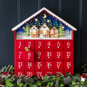 Wooden Advent Calendar With Led Lights - Red House