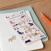 Dog-shaped paper clips displayed on packaging labeled 'Dog Shaped Paper Clips' with illustrated dog breeds.