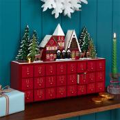Wooden advent calendar with LED lighting - Carol singers (red)