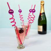 Pink disco ball party straws pack of 4