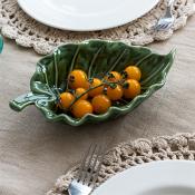 Ceramic leaf trinket dish, featuring a glossy finish and a detailed vein design.