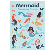 Mermaid-themed temporary tattoos with pastel illustrations.