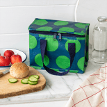 Green on blue spotlight lunch bag