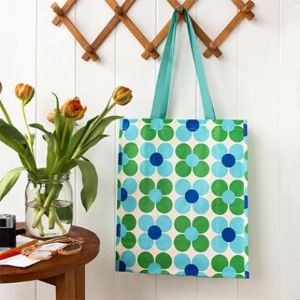Blue and green daisy shopping bag