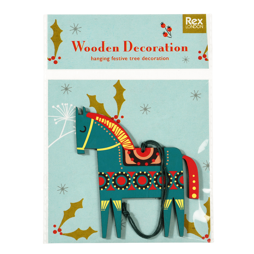 ﻿Green Wooden Horse Christmas Decoration ﻿Rex London