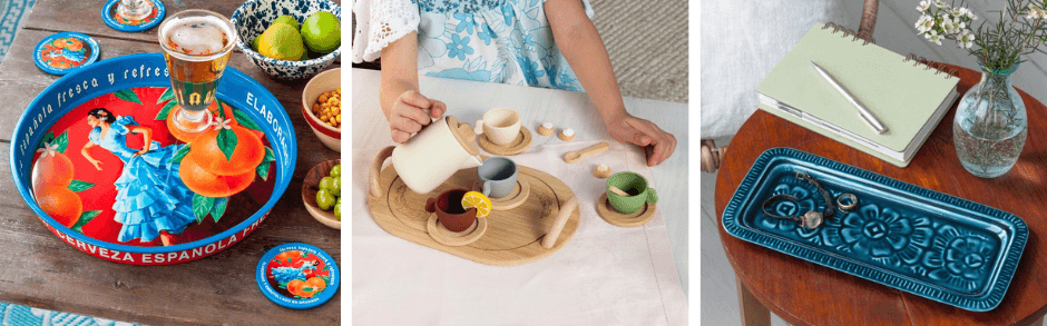 Serving tray, tea set, enamel tray