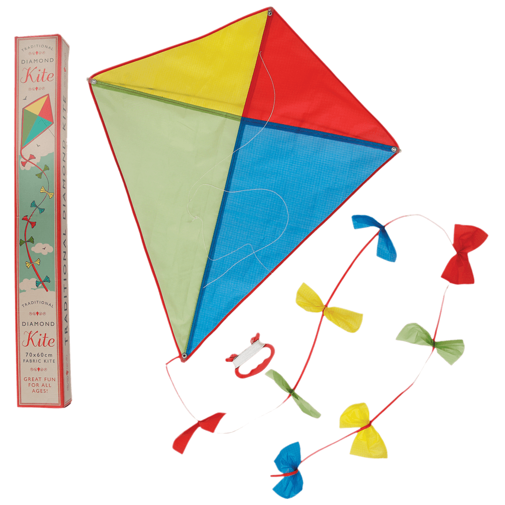 Rex London TRADITIONAL FABRIC DIAMOND KITE WITH BOW TRAIL TAIL IN A GIFT BOX 