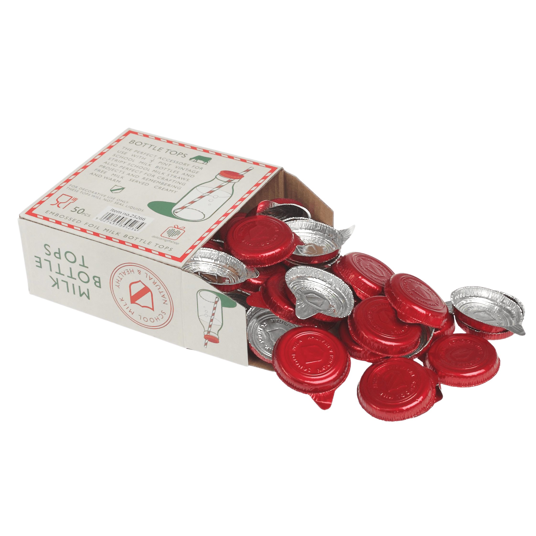 Box Of 50 Decorative Foil Milk Bottle Tops ﻿Rex London