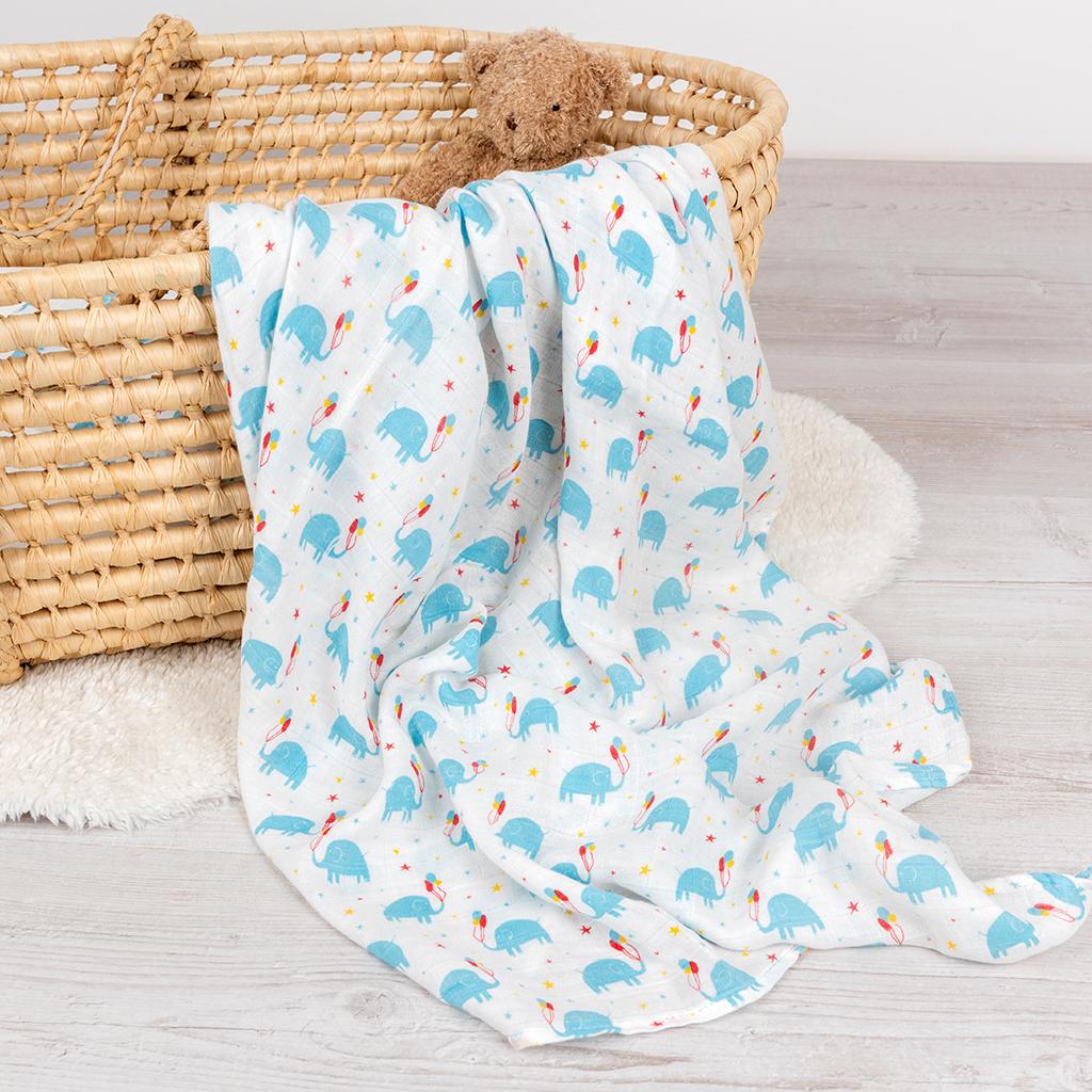 ﻿Elephant Party Swaddling Blanket ﻿Rex London