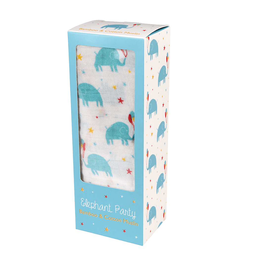 ﻿Elephant Party Swaddling Blanket ﻿Rex London