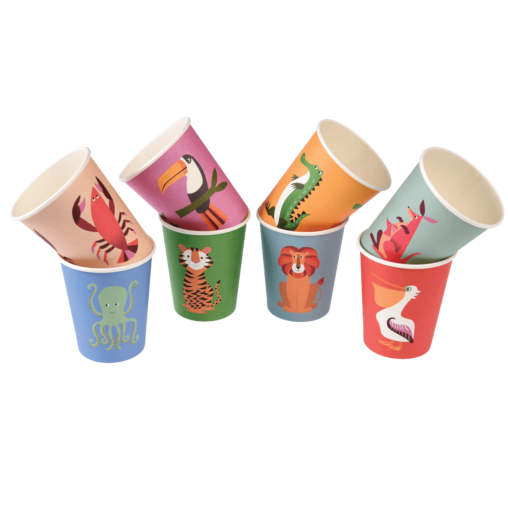8 Colourful Creatures Paper Cups | ﻿Rex London
