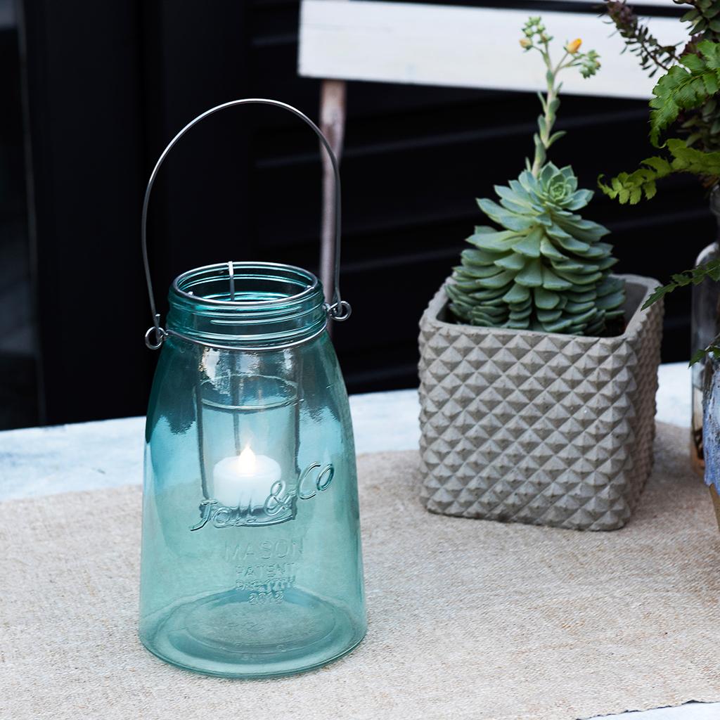 Blue Mason Jar Tealight Holder ﻿Rex London