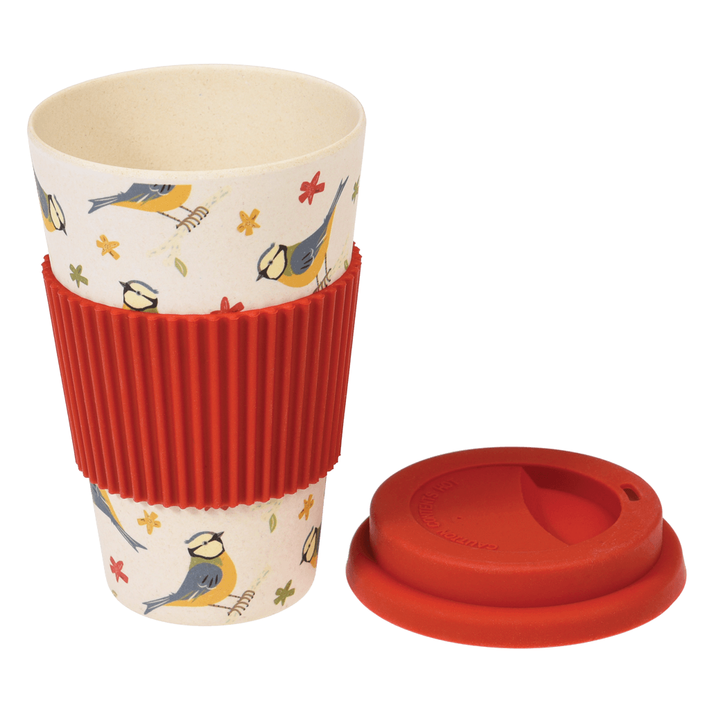 ECO FRIENDLY BAMBOO Blue Tit Bird Design Reusable Travel Coffee Tea Mug Cup 