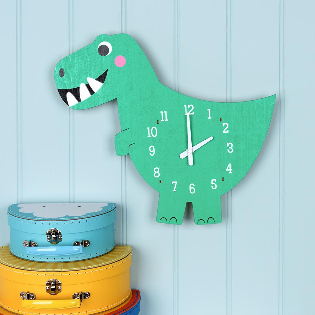 Rex London Childrens Bedroom Wooden Wall Clock Dex The Dinosaur 