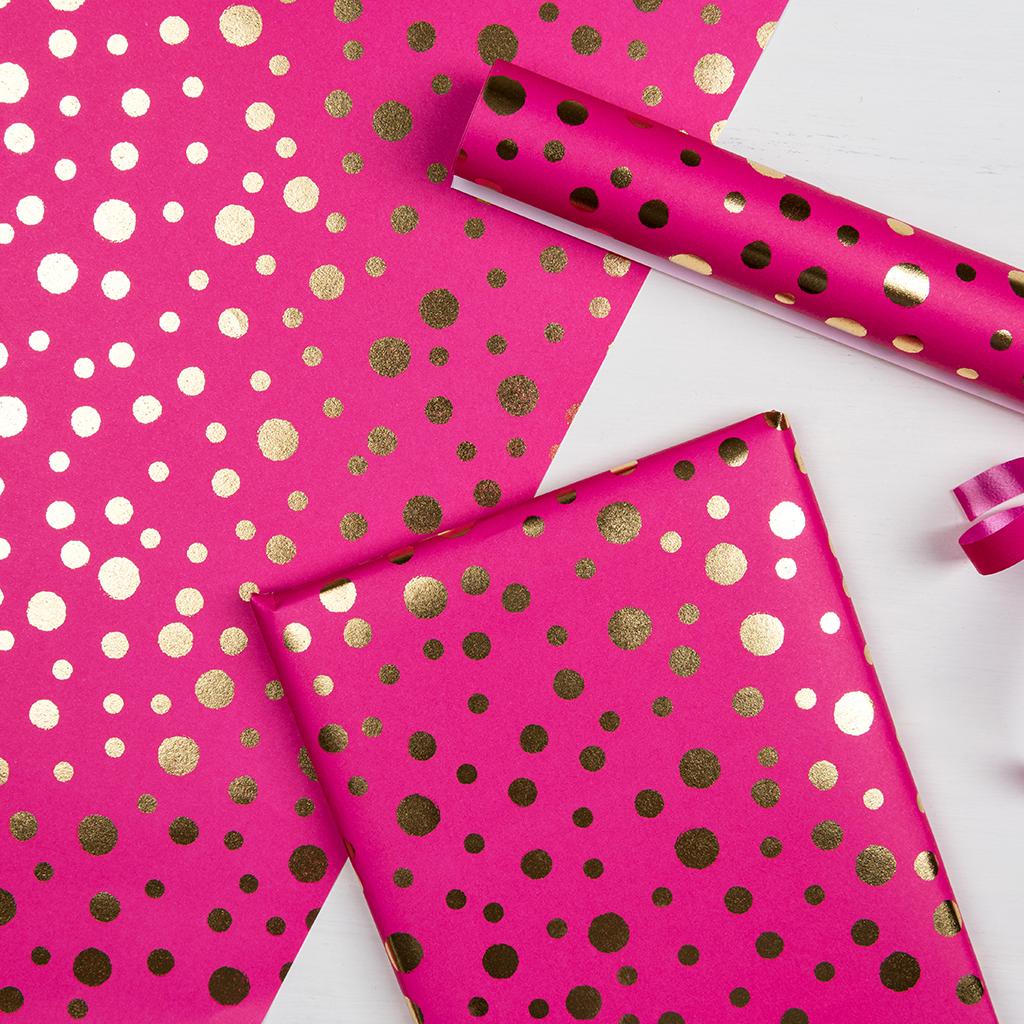 Gold Spot Fuschia Wrapping Paper ﻿Rex London