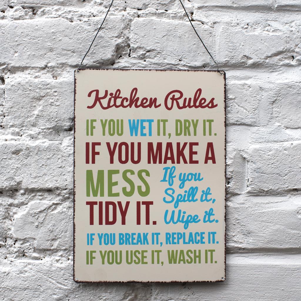 Cartello decorativo in metallo con scritta Our Kitchen Rules 20,5 x 30,5 cm 