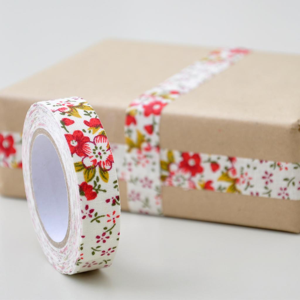 ﻿Red Floral Fabric Sticky Gift Tape ﻿Rex London