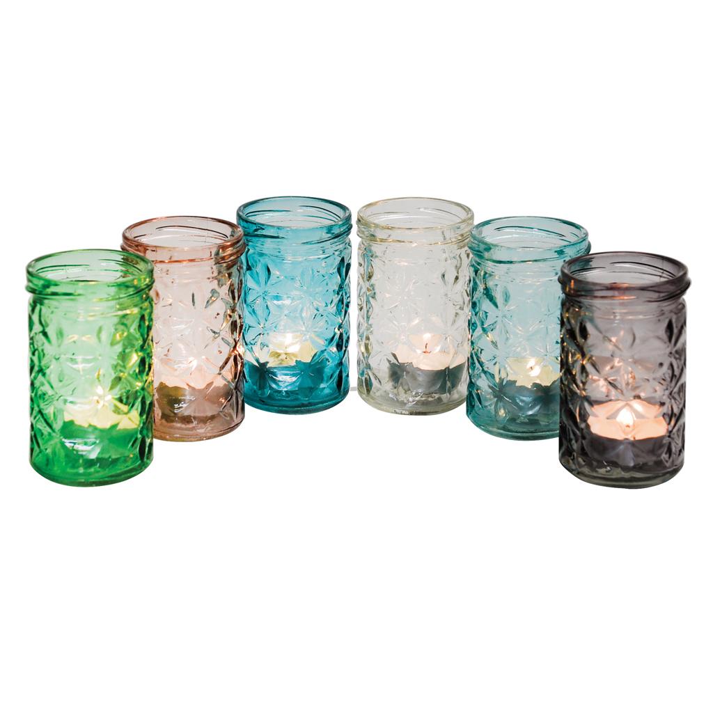 Set Of 6 Coloured Glass Tealight Holders ﻿Rex London