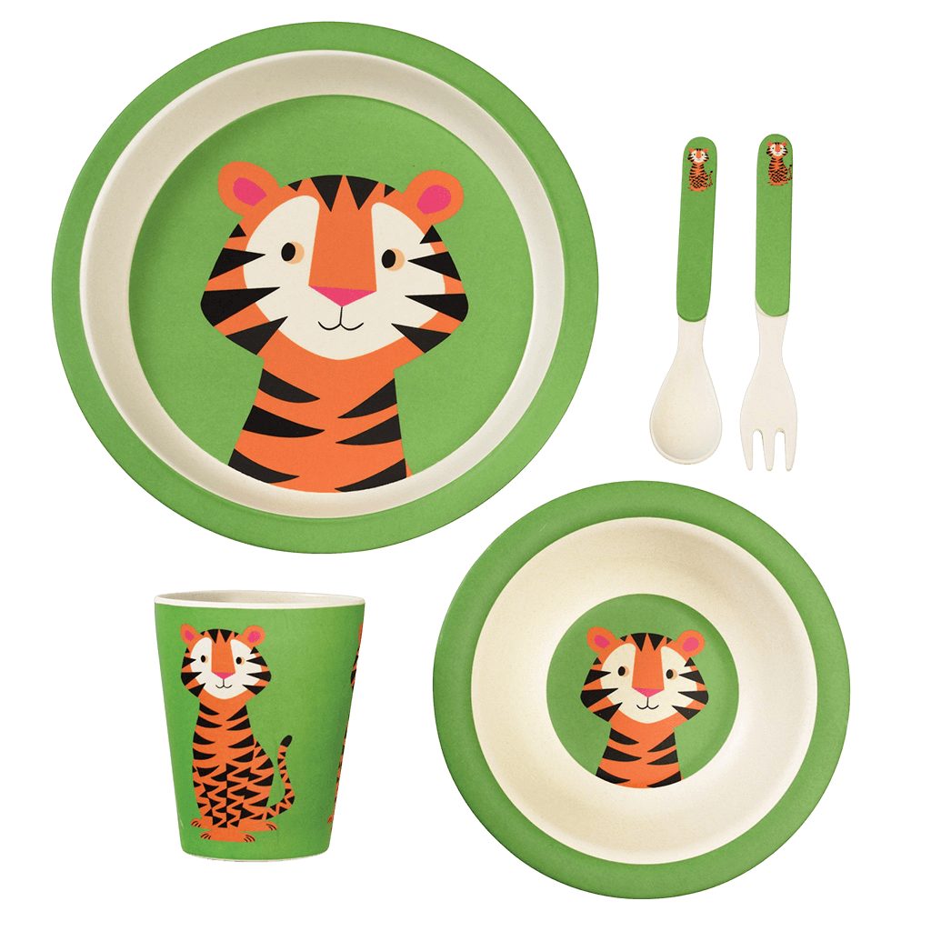 Kindergeschirr Tiger 5-teilig aus Bambusfaser Frühstück Set Bambus 
