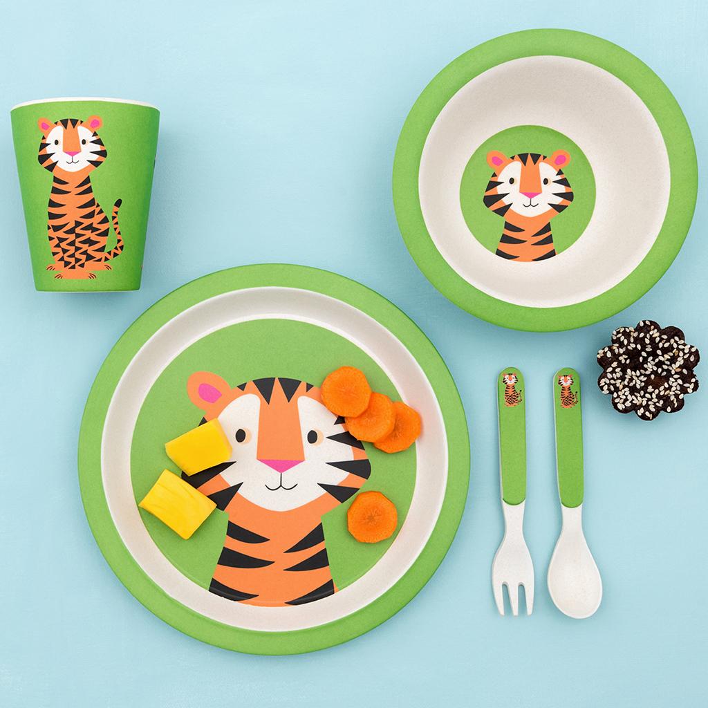 Kindergeschirr Tiger 5-teilig aus Bambusfaser Frühstück Set Bambus 