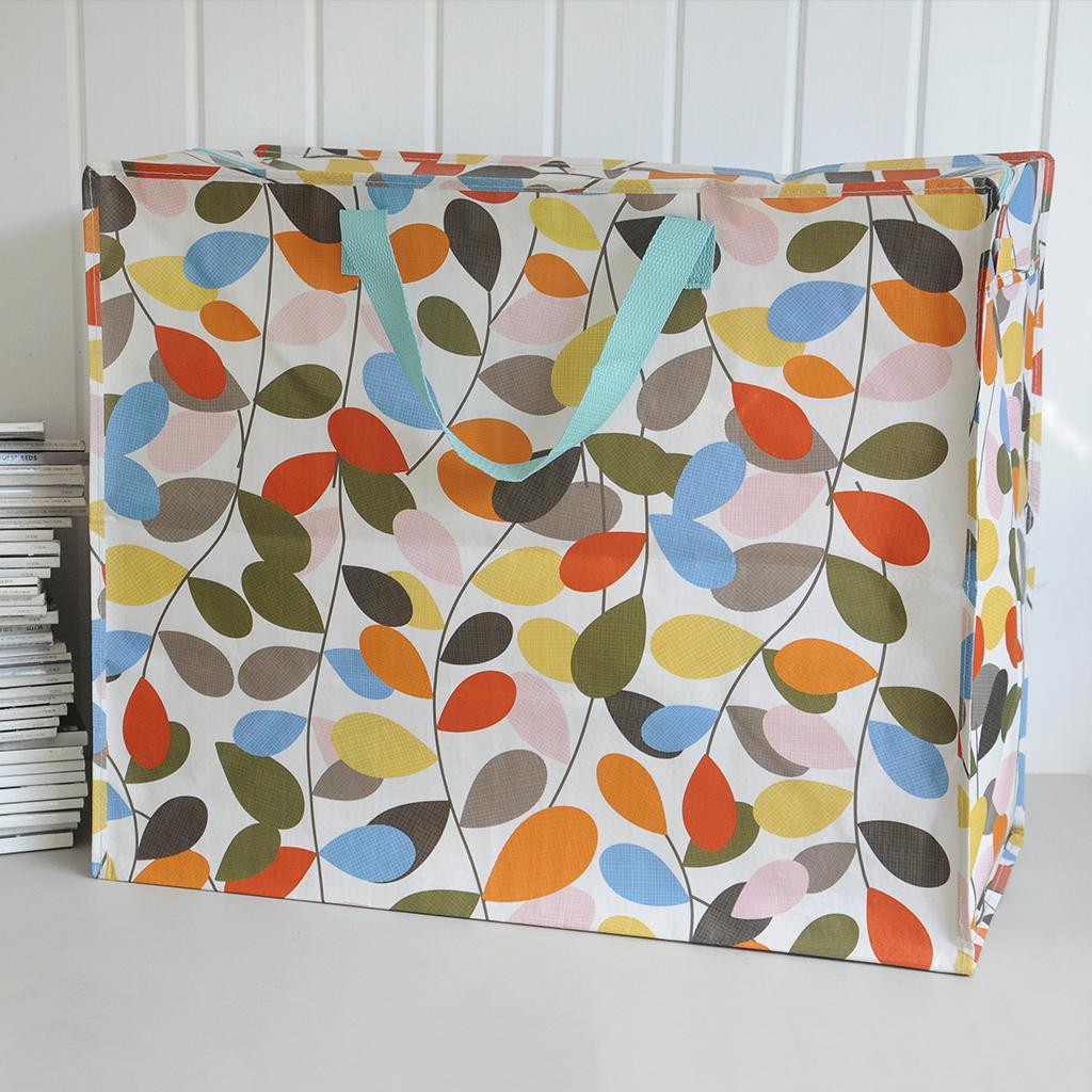 Grand Sac De Rangement En Plastique Recyclé – Motif Lierre Vintage, Fermeture éclair | Pour Linge, Couettes, Jouets, Déménagement