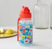 Medium size plastic water bottle for children with red lid and carry loop handle featuring butterflies amongst flowers