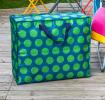 Recycled plastic jumbo storage bag green circles dark blue background