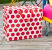 Recycled plastic jumbo storage bag red circles cream background