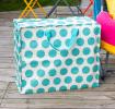 Recycled plastic jumbo storage bag turquoise circles cream background