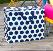 Recycled plastic jumbo storage bag navy blue circles cream background