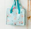 Pale aqua Charlotte bag with print of dancing mouse characters Mimi and Milo