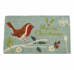 Coir doormat with Christmas print featuring robin perched on tree branch