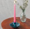 Enamel cupped flower candle holder - Blue