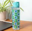 Drinks bottle with push button lid 700ml - Blue and green daisy