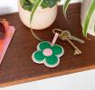 Faux leather keyring - Green daisy
