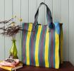 Recycled woven shopping bag - Brown, yellow, teal