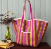Recycled woven tote bag with canvas handles - Yellow, pink, red