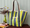Recycled woven tote bag with canvas handles - Brown, yellow, teal